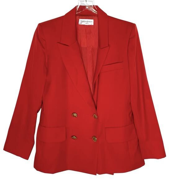 Yves Saint Laurent L Vintage Double Breasted Suit Jacket Blazer Power Red *flaw - Picture 1 of 11